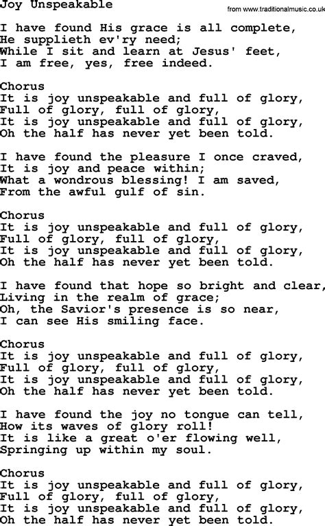 ans hymn lyrics|Joy Unspeakable > Lyrics .